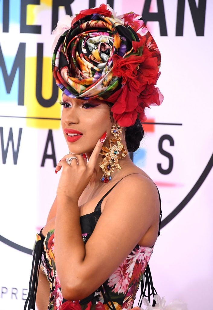 Cardi B arrives at the 2018 American Music Awards at Microsoft Theater on October 9, 2018 in Los Angeles, California.  (Photo by Steve Granitz/WireImage)