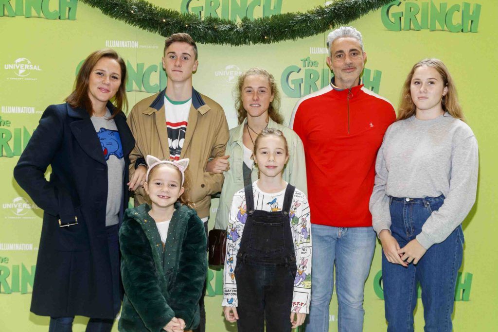 Baz Ashmawy and partner Tanya Evans with their family pictured at the Irish premiere screening of The Grinch at ODEON Point Village, Dublin. Picture Andres Poveda