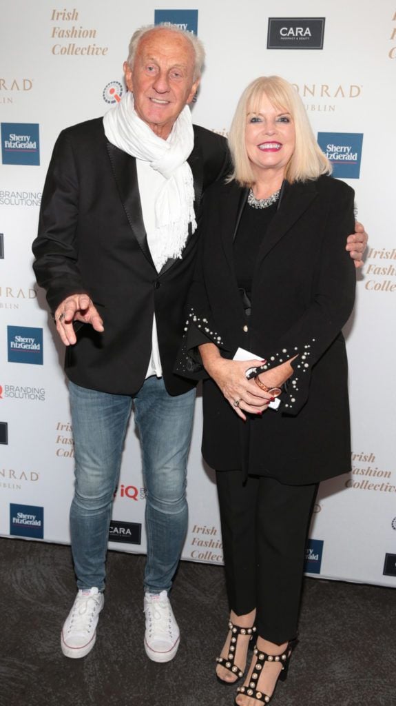 Paul Costelloe and Mary Mitchell O Connor at the 2018 Irish Fashion Collective show in aid of Saint Joseph's Shankill, at the Conrad Dublin. Photo: Brian McEvoy