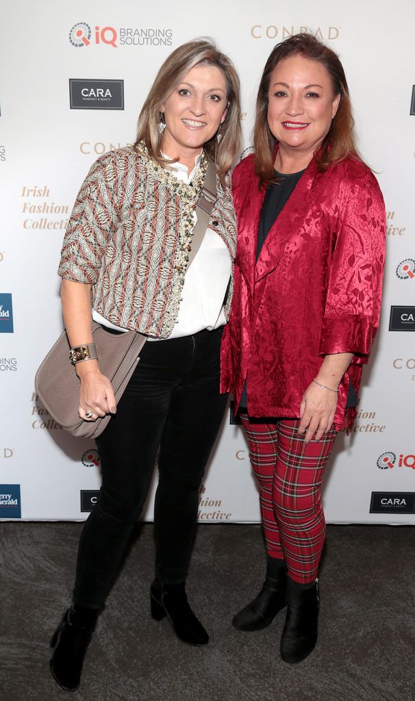 Emma Coppolla and Norah Casey at the 2018 Irish Fashion Collective show in aid of Saint Joseph's Shankill, at the Conrad Dublin. Photo: Brian McEvoy