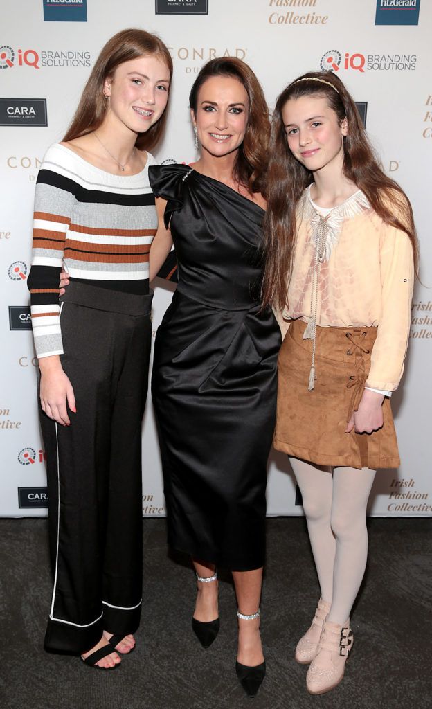 Lorraine Keane with daughters Emelia and Romy at the 2018 Irish Fashion Collective show in aid of Saint Joseph's Shankill, at the Conrad Dublin. Photo: Brian McEvoy