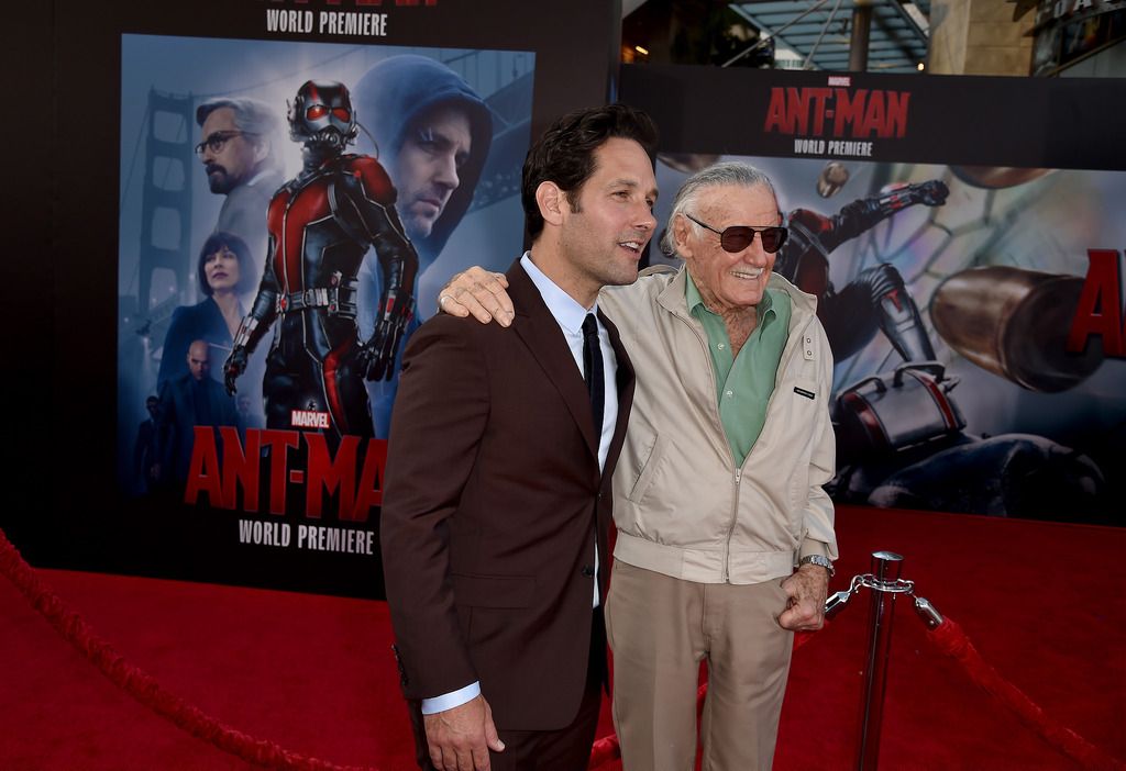 HOLLYWOOD, CA - JUNE 29:  Actor Paul Rudd (L) and Executive producer/comic book icon Stan Lee attend the premiere of Marvel's "Ant-Man" at the Dolby Theatre on June 29, 2015 in Hollywood, California.  (Photo by Kevin Winter/Getty Images)