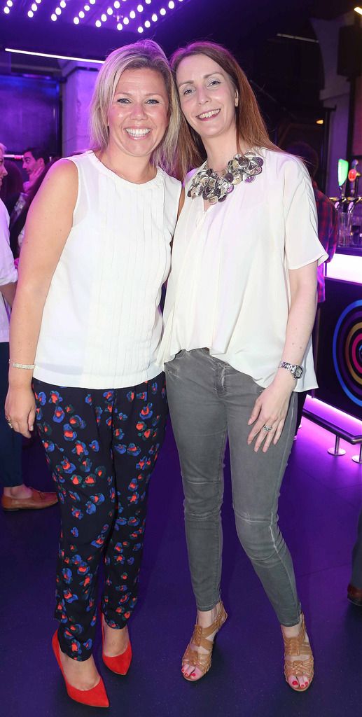 Elaine Carey and Aislinn O Connor pictured at the launch of 3Plus,Three`s  exciting new rewards programme in Bar Neon, 3Arena on Thursday,25thJune. 

Photo: Leon Farrell/Photocall Ireland