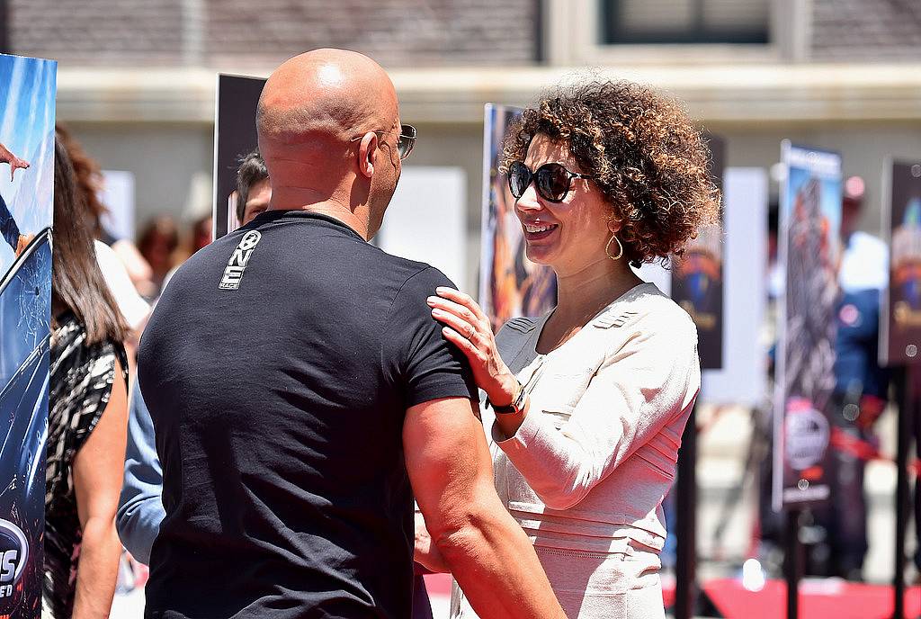 UNIVERSAL CITY, CA - JUNE 23:  Actor Vin Diesel and Donna Langley. Chairman, Universal Pictures attend the premiere press event for the new Universal Studios Hollywood Ride "Fast & Furious-Supercharged" at Universal Studios Hollywood on June 23, 2015 in Universal City, California.  (Photo by Alberto E. Rodriguez/Getty Images)