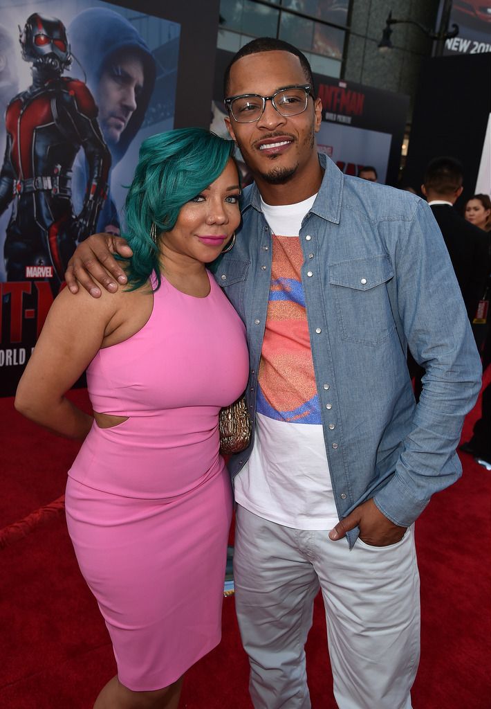 HOLLYWOOD, CA - JUNE 29:  Rapper/actor T.I. (R) and Tameka 'Tiny' Cottle-Harris attend the premiere of Marvel's "Ant-Man" at the Dolby Theatre on June 29, 2015 in Hollywood, California.  (Photo by Kevin Winter/Getty Images)