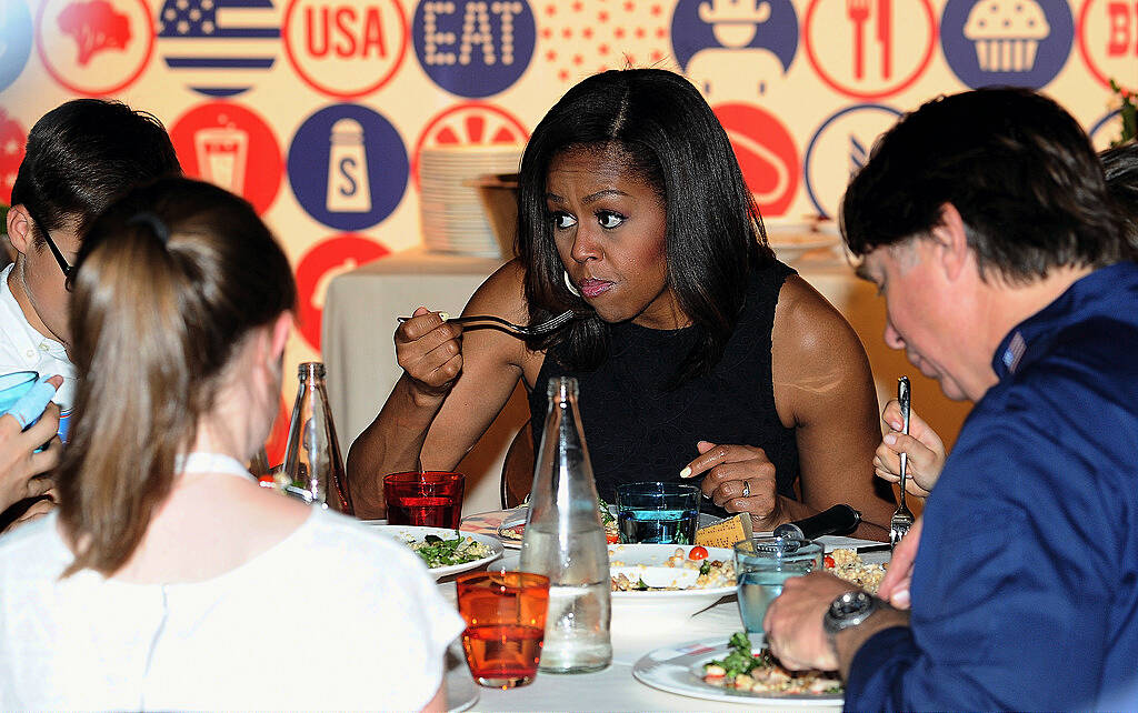 MILAN, ITALY - JUNE 17:  First Lady Michelle Obama hosts a cooking demonstration for local students at the James Beard American Restaurant on June 17, 2015 in Milan, Italy. (Photo by Pier Marco Tacca/Getty Images)