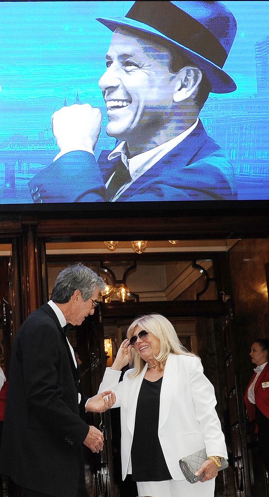 LONDON, ENGLAND - JULY 20:  Nancy Sinatra with producer of Sinatra show Karl Sydow attend the press night of "Sinatra At The London Palladium" at London Palladium on July 20, 2015 in London, England.  (Photo by Tabatha Fireman/Getty Images)