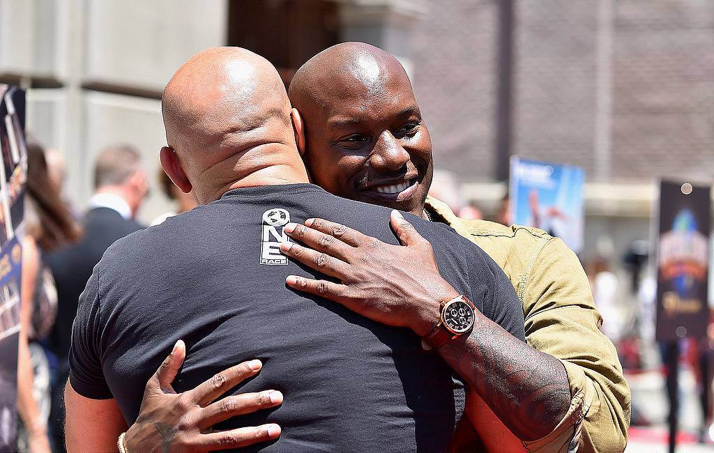 UNIVERSAL CITY, CA - JUNE 23:  Actors Vin Diesel and Tyrese Gibson attend the premiere press event for the new Universal Studios Hollywood Ride "Fast & Furious-Supercharged" at Universal Studios Hollywood on June 23, 2015 in Universal City, California.  (Photo by Alberto E. Rodriguez/Getty Images)