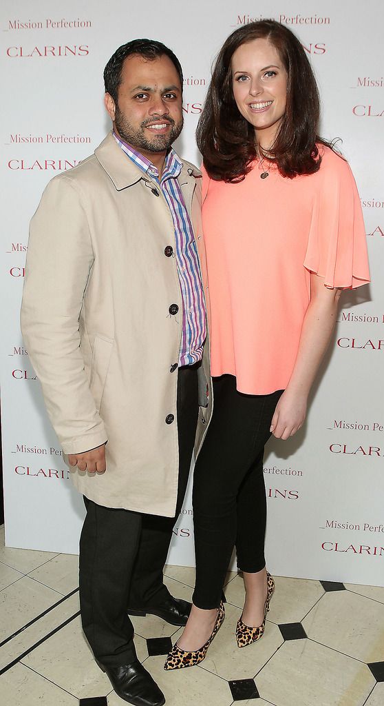 Krishna Naidoo and Emma O Farrell  at the Clarins Mission Perfection launch at Number 10 Ormond Quay,Dublin..Picture:Brian McEvoy.