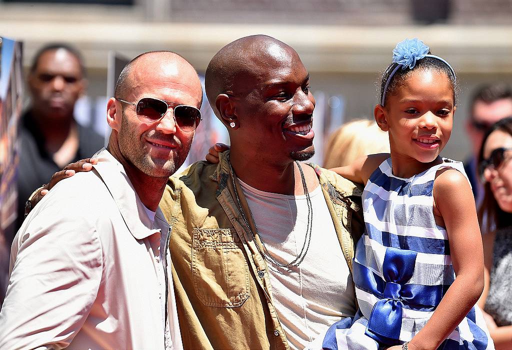 UNIVERSAL CITY, CA - JUNE 23:  Actors Jason Statham, Tyrese Gibson and daughter Shayla Gibson attend the premiere press event for the new Universal Studios Hollywood Ride "Fast & Furious-Supercharged" at Universal Studios Hollywood on June 23, 2015 in Universal City, California.  (Photo by Alberto E. Rodriguez/Getty Images)