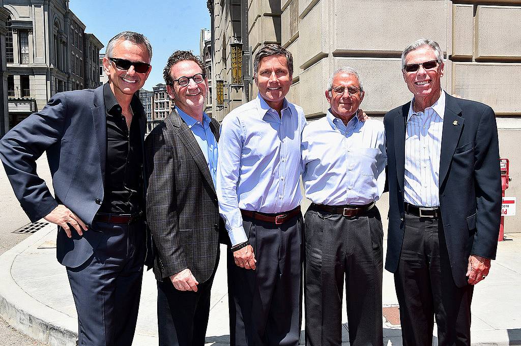 UNIVERSAL CITY, CA - JUNE 23:  Mark Woodbury, President, Universal Creative, Larry Kurzweil, President & COO Universal Studios Hollywood, Steve Burke, CEO NBCUniversal, Ron Meyer, Vice Chairman, NBCUniversal and Tom Williams, Chairman, Universal Parks & Resorts attend the premiere press event for the new Universal Studios Hollywood Ride "Fast & Furious-Supercharged" at Universal Studios Hollywood on June 23, 2015 in Universal City, California.  (Photo by Alberto E. Rodriguez/Getty Images)