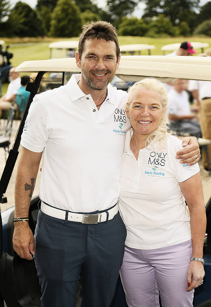 Actor Dougray Scott with Linda Keating at the 2015 Marks & Spencer Ireland Marie Keating Foundation Celebrity Golf Classic  -photo Kieran Harnett