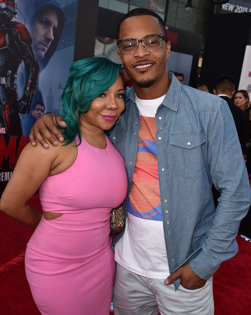 HOLLYWOOD, CA - JUNE 29:  Rapper/actor T.I. (R) and Tameka 'Tiny' Cottle-Harris attend the premiere of Marvel's "Ant-Man" at the Dolby Theatre on June 29, 2015 in Hollywood, California.  (Photo by Kevin Winter/Getty Images)