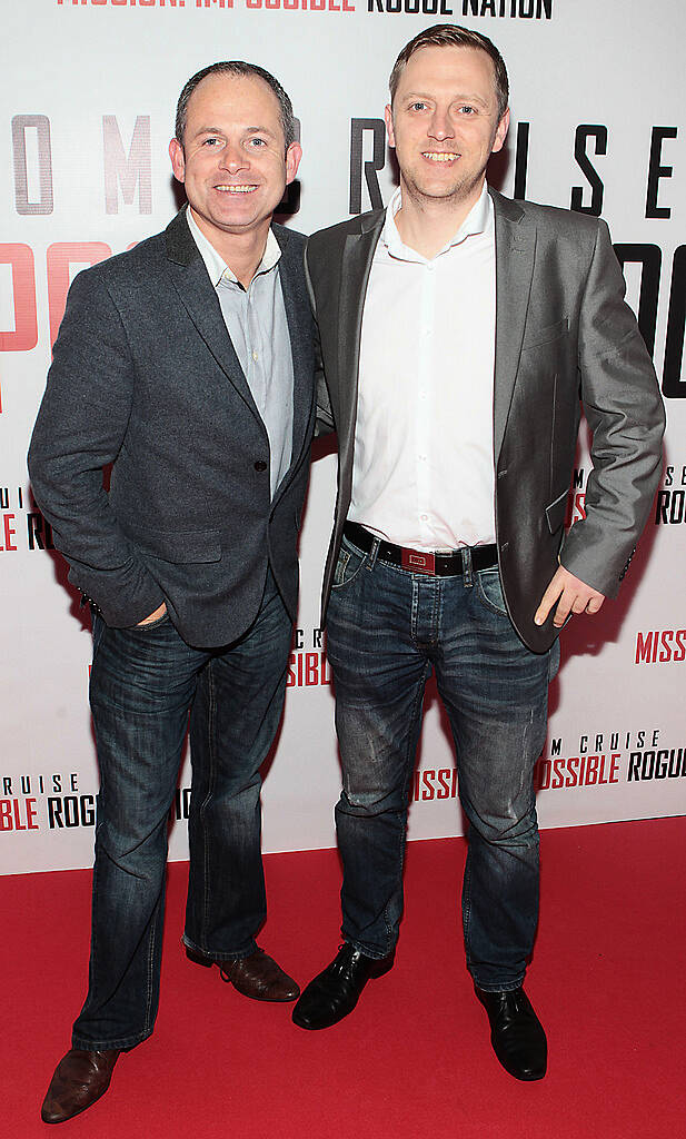 Roger Harford and Robbie Burns  at the Irish Premiere screening of Mission Impossible Rogue Nation at The Savoy Cinema Dublin..Picture Brian mcEvoy