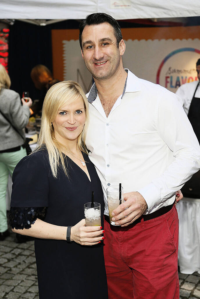 Melanie Morris and Trevor Rigley at the Marks & Spencer Summer of Flavour event in Ely PLace-photo Kieran Harnett