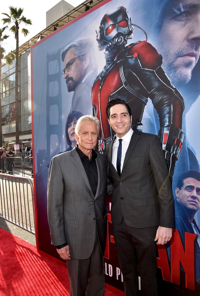 HOLLYWOOD, CA - JUNE 29:  Actors Michael Douglas (L) and David Dastmalchian attend the premiere of Marvel's "Ant-Man" at the Dolby Theatre on June 29, 2015 in Hollywood, California.  (Photo by Kevin Winter/Getty Images)