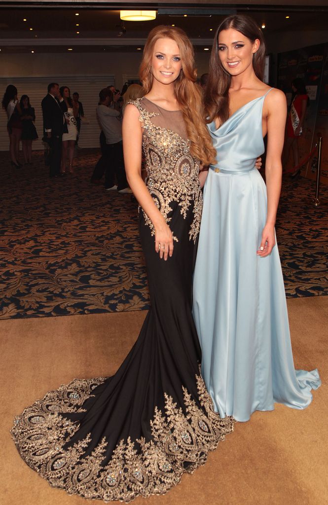 Miss Ireland 2013 Aoife Walsh and Former Miss Ireland Rebecca McGuire at the final of Miss Ireland 2014 at The Ballsbridge Hotel Dublin. Picture: Brian McEvoy.