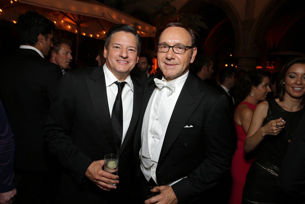 Ted Sarandos, Chief Content Officer of Netflix Inc.,  and Kevin Spacey seen at the Netflix Celebration of the 66th Primetime Emmy Awards held at the Chateau Marmont on Monday, August 25, 2014, in Los Angeles. (Photo by Eric Charbonneau/Invision for Netflix]/AP Images)