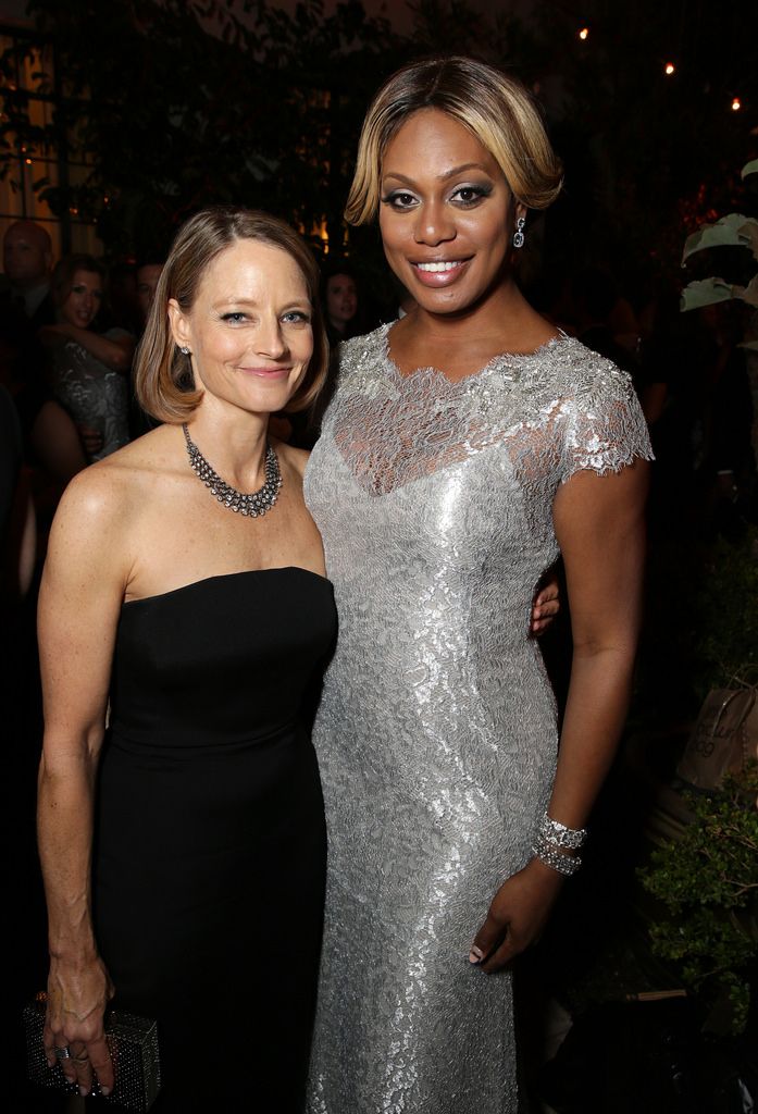 Jodie Foster and  Laverne Cox seen at the Netflix Celebration of the 66th Primetime Emmy Awards held at the Chateau Marmont on Monday, August 25, 2014, in Los Angeles. (Photo by Eric Charbonneau/Invision for Netflix]/AP Images)