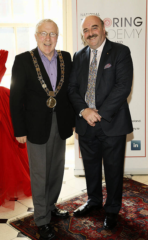 Lord Mayor of Dublin Christy Burke and Adrian Copeland at the inaugural National Tailoring Academy at Louis Copeland Graduate Fashion Show held in No 10 Ormand Quay-photo Kieran Harnett