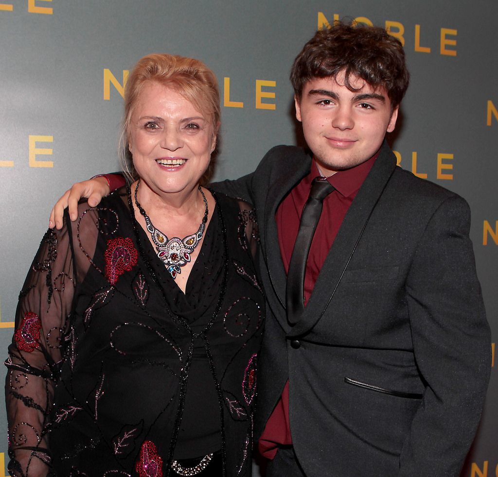Christina Noble and her grandson Georgie Dobshaw  at The Irish Gala Screening of NOBLE  at the Savoy Cinema on O'Connell Street, Dublin.Pictures:Brian McEvoy.
