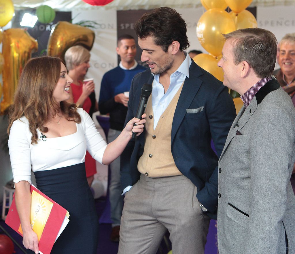 Male Model David Gandy with Sinead Desmond and Alan Hughes pictured this morning at Tv3's Ireland Am 15th birthday bash  at Tv3 Studio's in Ballymount Dublin.Pic:Brian McEvoy.No repro fee for one use