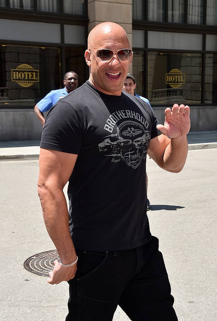 UNIVERSAL CITY, CA - JUNE 23:  Actor Vin Diesel attends the premiere press event for the new Universal Studios Hollywood Ride "Fast & Furious-Supercharged" at Universal Studios Hollywood on June 23, 2015 in Universal City, California.  (Photo by Alberto E. Rodriguez/Getty Images)