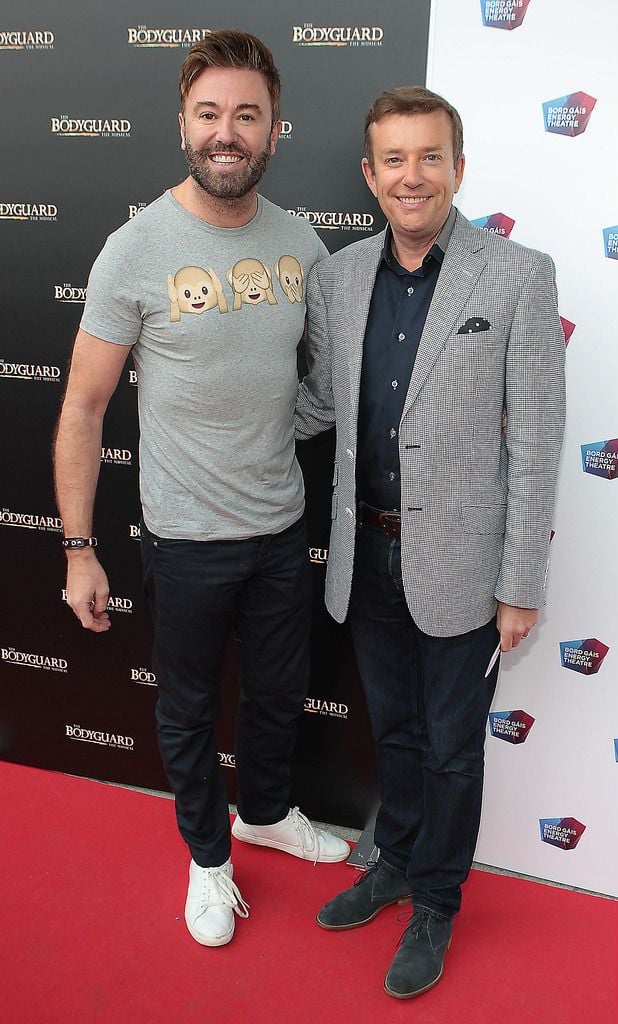 Karl Broderick and Alan Hughes at the opening night of the musical  The Bodyguard at the Bord Gais Energy Theatre,Dublin..Picture:Brian McEvoy.