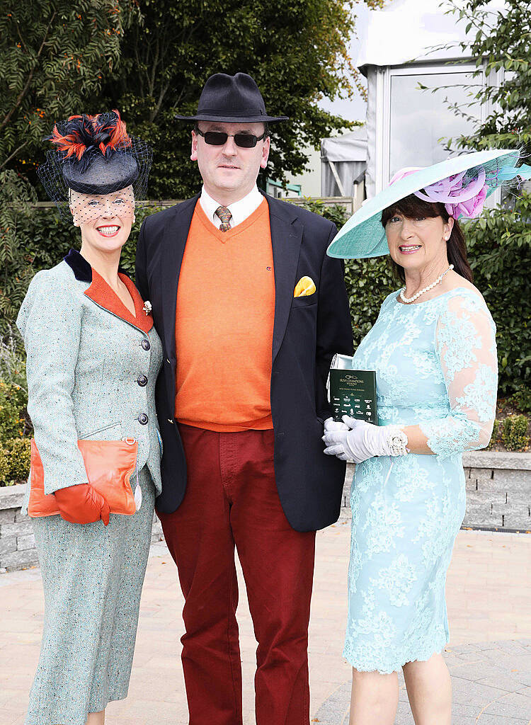 Pictured are Gillian Gibourne, Raymond Gilbourne and Veronica Walsh at the Style and Elegance competition at theinaugural Irish Champions Weekend, The Curragh Racecourse. Photo: Sasko Lazarov/Photocall Ireland