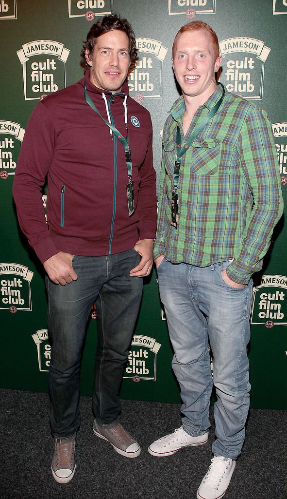 Rugby Players Mike McCarthy and Darragh Fanning  at the Jameson Cult Film Club screening of Friday The 13th Part 2 at The Rds Dublin.Picture:Brian Mcevoy.