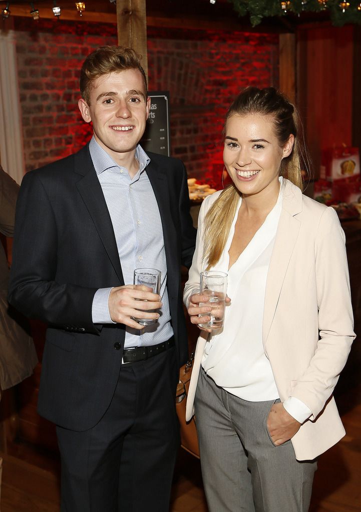 Jay Wilson and Eimear O'Sullivan at the launch of the Lidl Deluxe Christmas Range in the Smock Alley Theatre-photo Kieran Harnett