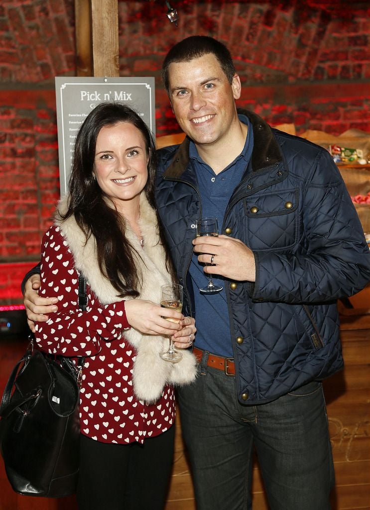 Catherine Fegan and Brain Saunders at the launch of the Lidl Deluxe Christmas Range in the Smock Alley Theatre-photo Kieran Harnett