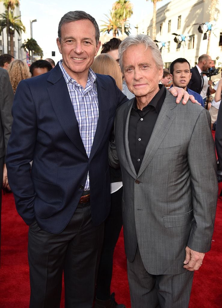 HOLLYWOOD, CA - JUNE 29:  The Walt Disney Company Chairman and CEO Robert Iger (L) and actor Michael Douglas attend the premiere of Marvel's "Ant-Man" at the Dolby Theatre on June 29, 2015 in Hollywood, California.  (Photo by Kevin Winter/Getty Images)