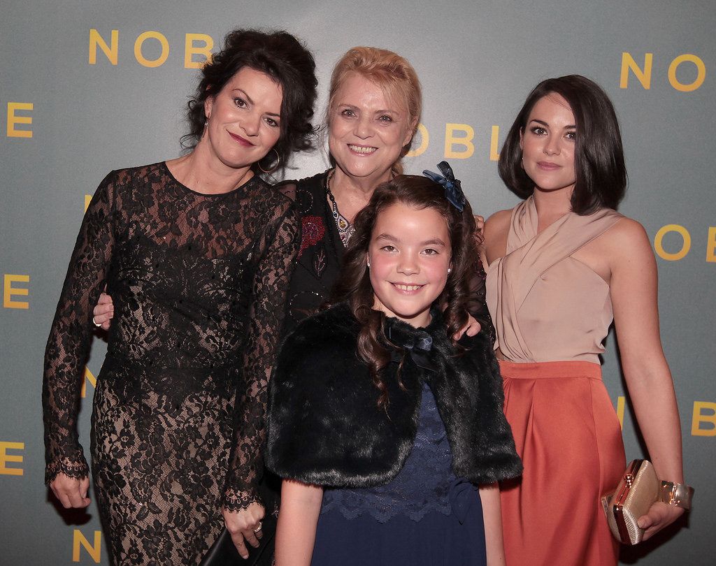 Christina Noble (Centre) with Actresses Deirdre O Kane ,Gloria Cramer Curtis and Sarah Greene who play her in the film   at The Irish Gala Screening of NOBLE  at the Savoy Cinema on O'Connell Street, Dublin.Pictures:Brian McEvoy.