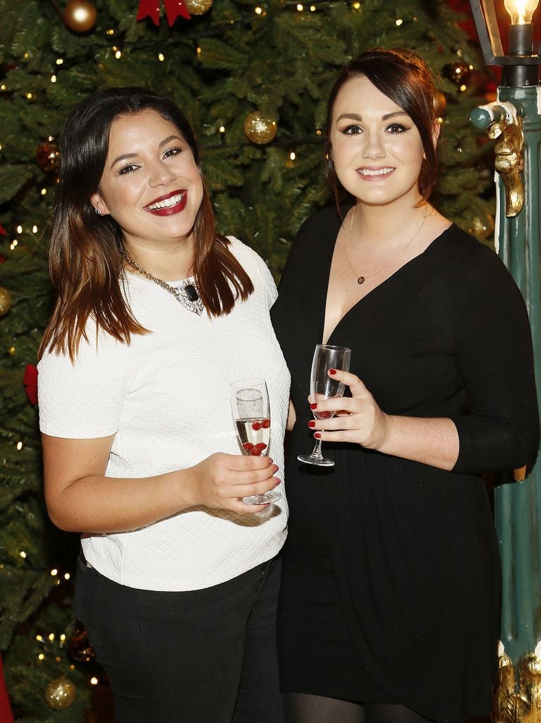 Nadia El Seraoussi and Vicki Nottaro at the launch of the Lidl Deluxe Christmas Range in the Smock Alley Theatre-photo Kieran Harnett