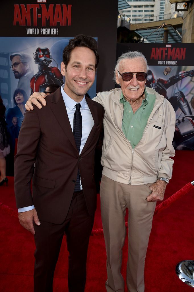 HOLLYWOOD, CA - JUNE 29:  Actor Paul Rudd (L) and Executive producer/comic book icon Stan Lee attend the premiere of Marvel's "Ant-Man" at the Dolby Theatre on June 29, 2015 in Hollywood, California.  (Photo by Kevin Winter/Getty Images)