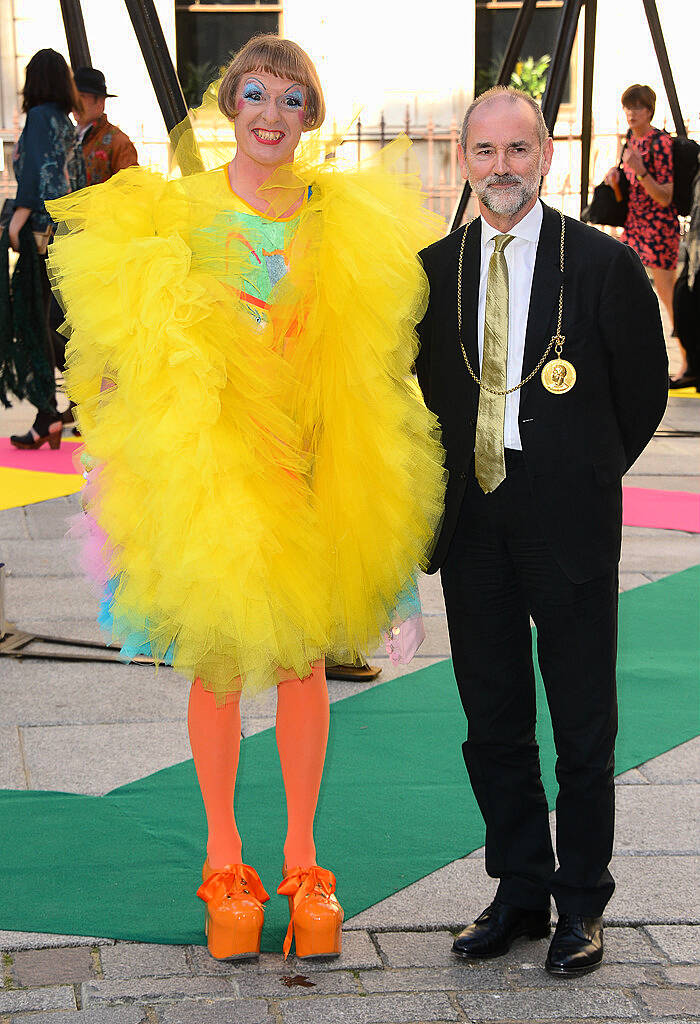 LONDON, ENGLAND - JUNE 03:  Grayson Perry and Christopher Le Brun attend the Royal Academy of Arts Summer Exhibition on June 3, 2015 in London, England.  (Photo by Stuart C. Wilson/Getty Images)