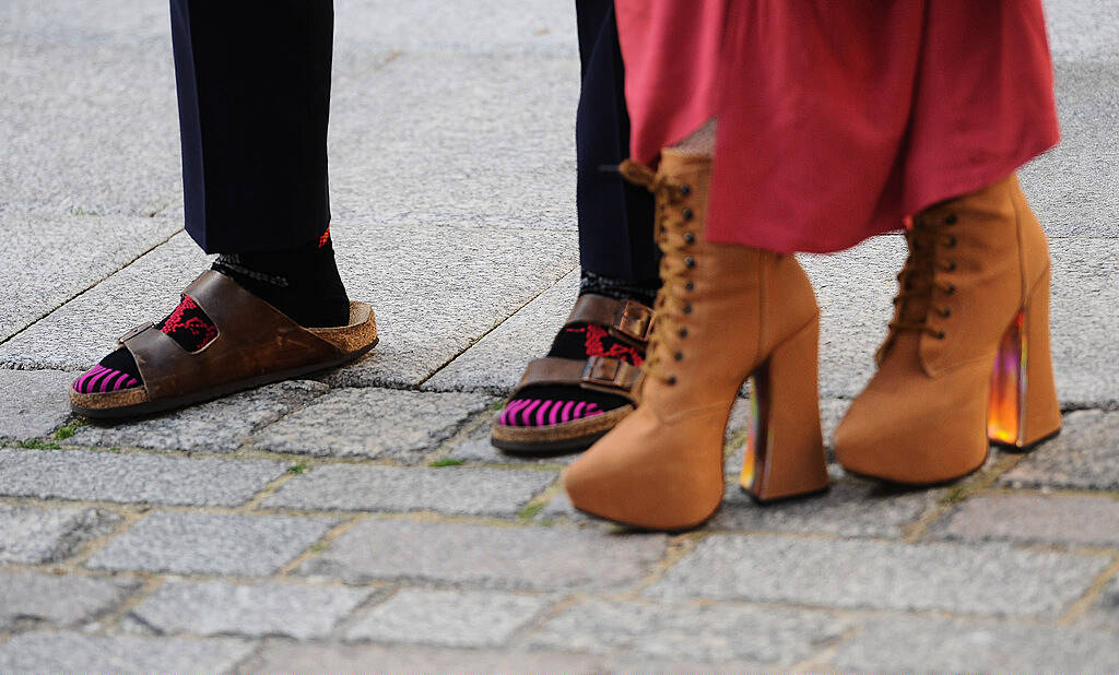 LONDON, ENGLAND - JUNE 03:  Andreas Kronthaler and Vivienne Westwood, shoe detail, attend the Royal Academy of Arts Summer Exhibition on June 3, 2015 in London, England.  (Photo by Stuart C. Wilson/Getty Images)