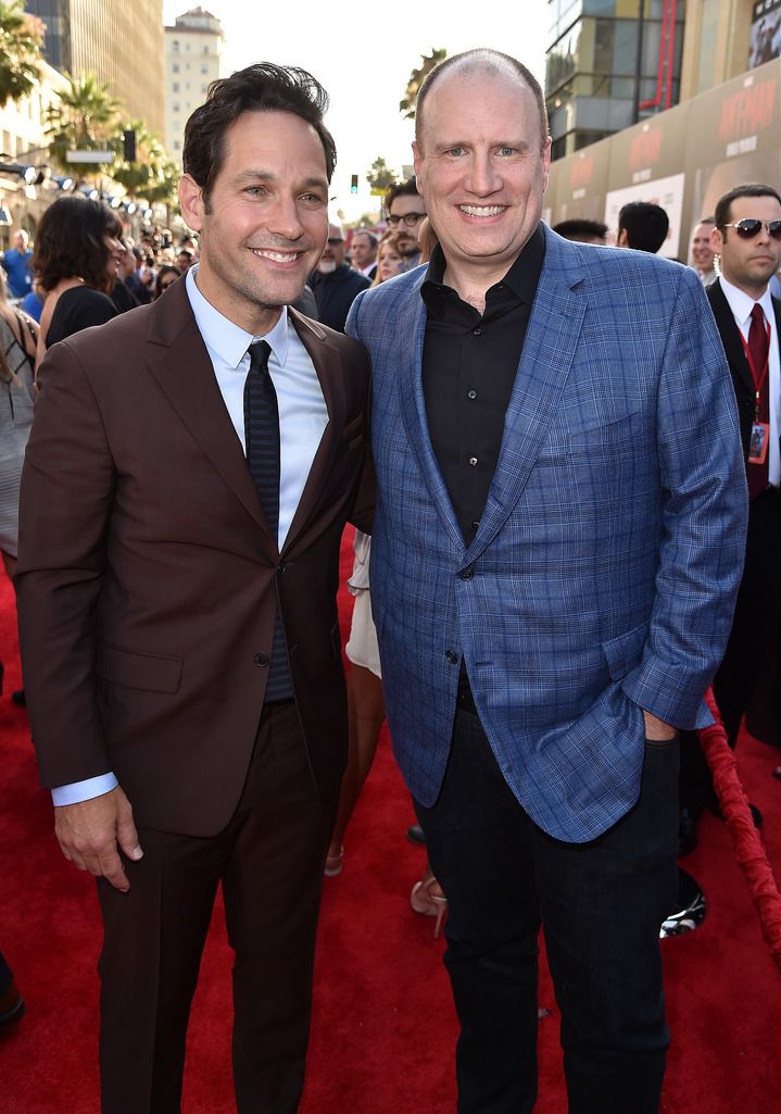 HOLLYWOOD, CA - JUNE 29:  Actor Paul Rudd (L) and president of Marvel Studios Kevin Feige attend the premiere of Marvel's "Ant-Man" at the Dolby Theatre on June 29, 2015 in Hollywood, California.  (Photo by Kevin Winter/Getty Images)
