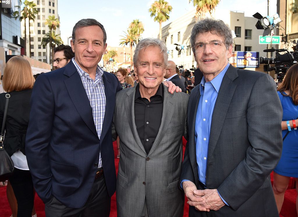 HOLLYWOOD, CA - JUNE 29:  (L-R) The Walt Disney Company Chairman and CEO Robert Iger, actor Michael Douglas and Chairman of the Walt Disney Studios Alan Horn attend the premiere of Marvel's "Ant-Man" at the Dolby Theatre on June 29, 2015 in Hollywood, California.  (Photo by Kevin Winter/Getty Images)