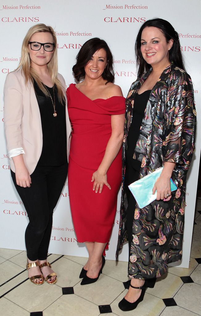 Laura cunningham, Siobhan O Mahoney and Triona McCarthy  at the Clarins Mission Perfection launch at Number 10 Ormond Quay,Dublin.
Picture:Brian McEvoy