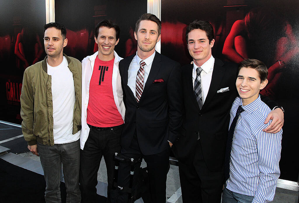 LOS ANGELES, CA - JULY 07: (L-R) Dean Schnider, Travis Cluff, Ryan Shoos, Reese Mishler and Chris Lofing attend New Line Cinema's Premiere of "The Gallows"  at Hollywood High School on July 7, 2015 in Los Angeles, California.  (Photo by David Buchan/Getty Images)