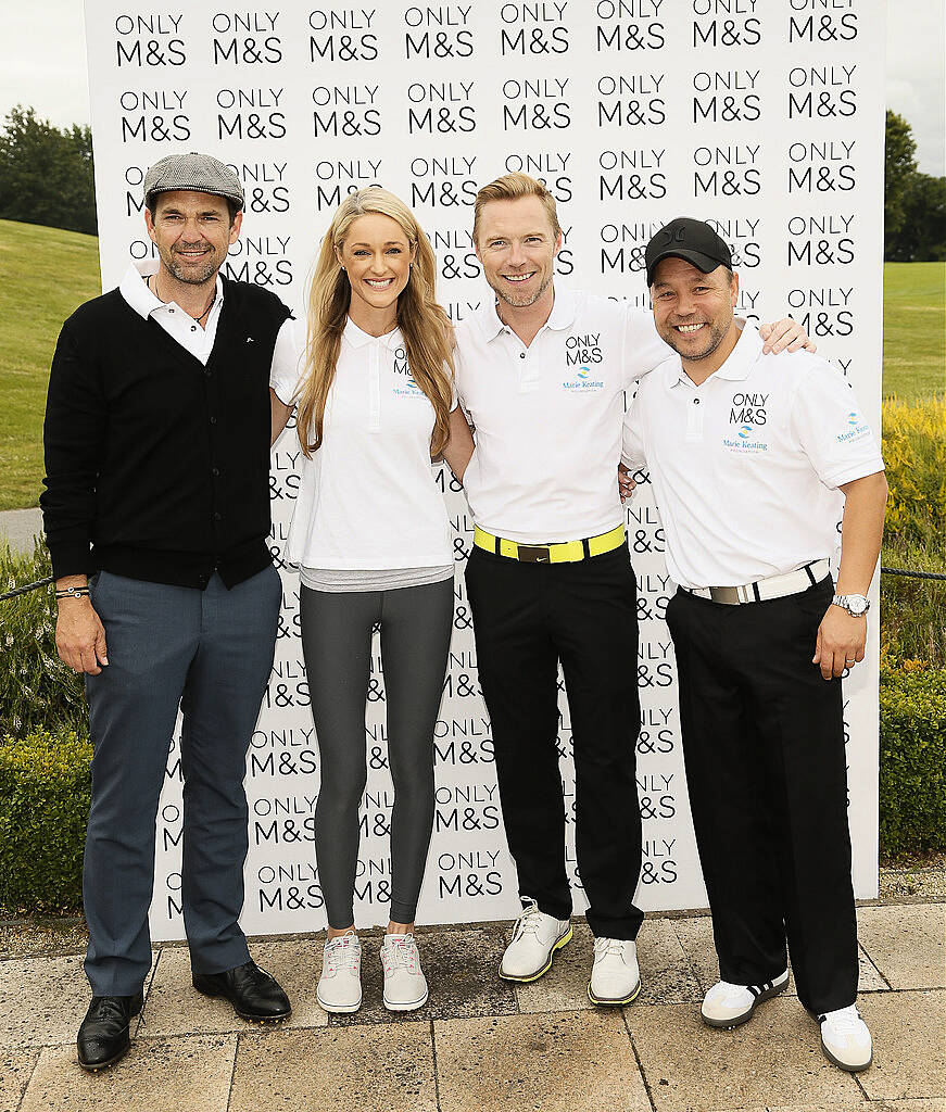 Ronan Keating and Storm Uechtritz with actors Dougray Scott and Stephen Graham at the 2015 Marks & Spencer Ireland Marie Keating Foundation Celebrity Golf Classic  -photo Kieran Harnett
