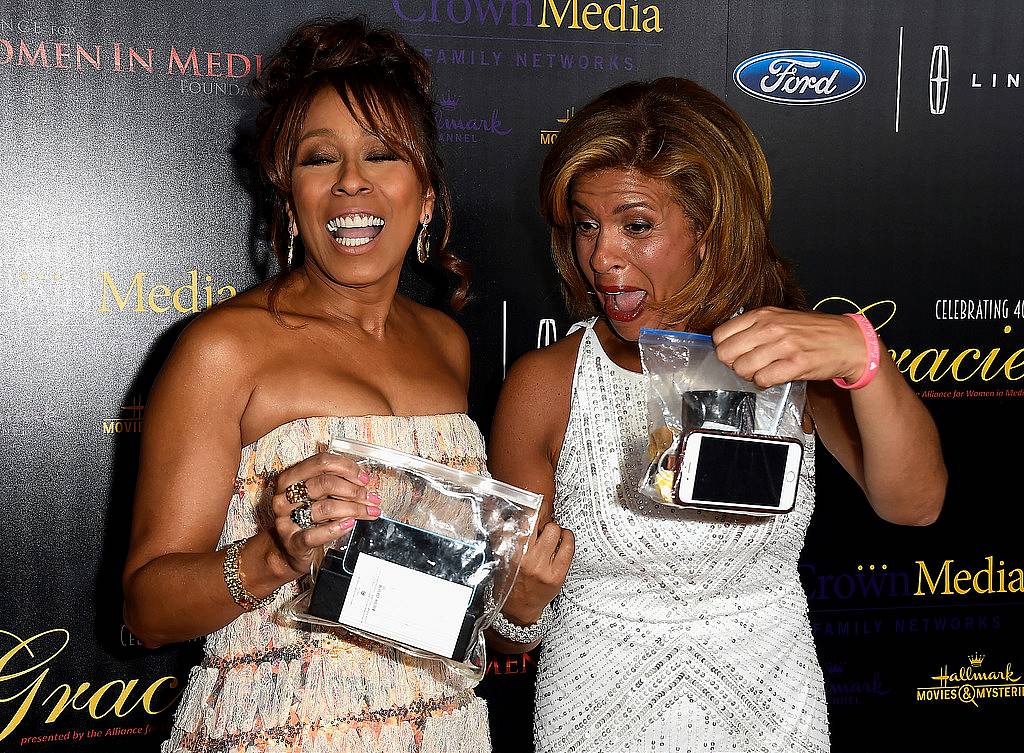 BEVERLY HILLS, CA - MAY 19:  Actress Tamara Tunie (L) and television personality Hoda Kotb arrive at the 40th Anniversary Gracies Awards at The Beverly Hilton Hotel on May 19, 2015 in Beverly Hills, California.  (Photo by Frazer Harrison/Getty Images)