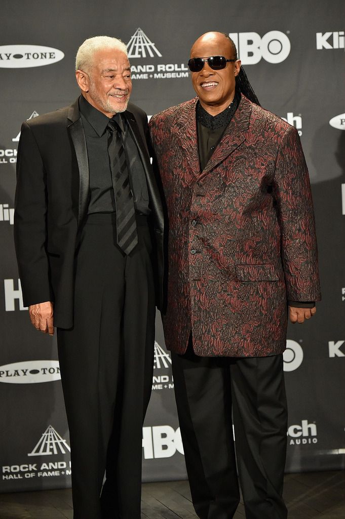 CLEVELAND, OH - APRIL 18:  Inductee Bill Withers (L) and Stevie Wonder attend the 30th Annual Rock And Roll Hall Of Fame Induction Ceremony at Public Hall on April 18, 2015 in Cleveland, Ohio.  (Photo by Michael Loccisano/Getty Images)