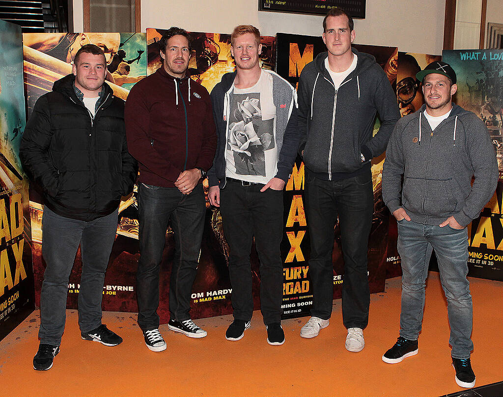 Rugby Players Jack McGrath,Mike McCarthy,Tom Denton,Devin Toner and Jimmy Gopperth  at the Irish Premiere screening of Mad Max:Fury Road at The Savoy Cinema Dublin..Picture:Brian McEvoy