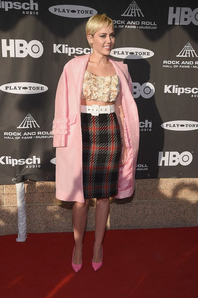 CLEVELAND, OH - APRIL 18:  Miley Cyrus attends the 30th Annual Rock And Roll Hall Of Fame Induction Ceremony at Public Hall on April 18, 2015 in Cleveland, Ohio.  (Photo by Michael Loccisano/Getty Images)