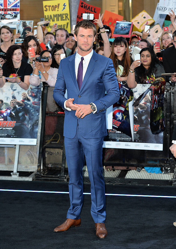 LONDON, ENGLAND - APRIL 21:  Chris Hemsworth attends "The Avengers: Age Of Ultron" European premiere at Westfield London on April 21, 2015 in London, England.  (Photo by Anthony Harvey/Getty Images)