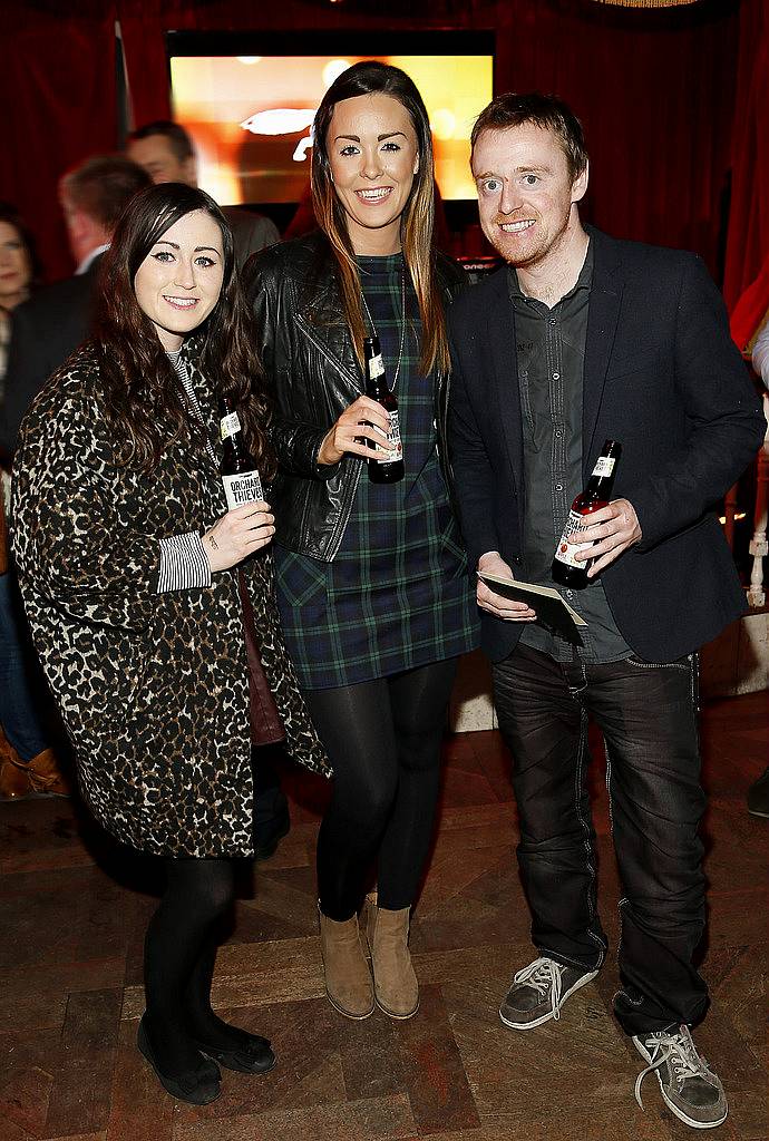 
Louise McCabe, Cara Kennedy and Fergal Mohan at the launch of Orchard Thieves Cider at the Den-photo Kieran Harnett