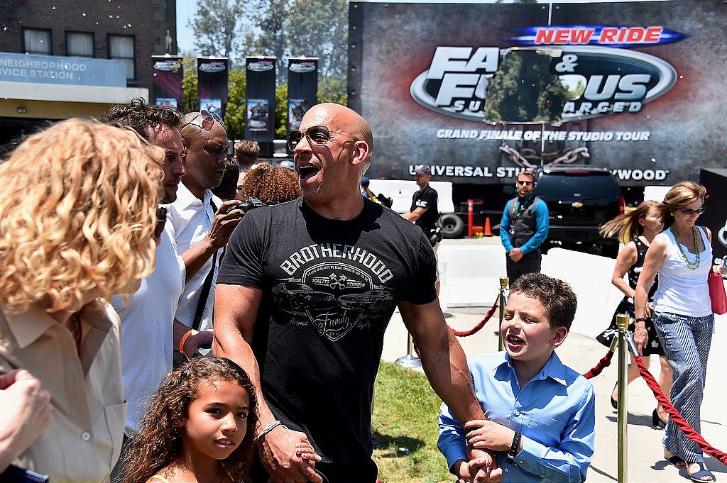 UNIVERSAL CITY, CA - JUNE 23:  Actor Vin Diesel attends the premiere press event for the new Universal Studios Hollywood Ride "Fast & Furious-Supercharged" at Universal Studios Hollywood on June 23, 2015 in Universal City, California.  (Photo by Alberto E. Rodriguez/Getty Images)